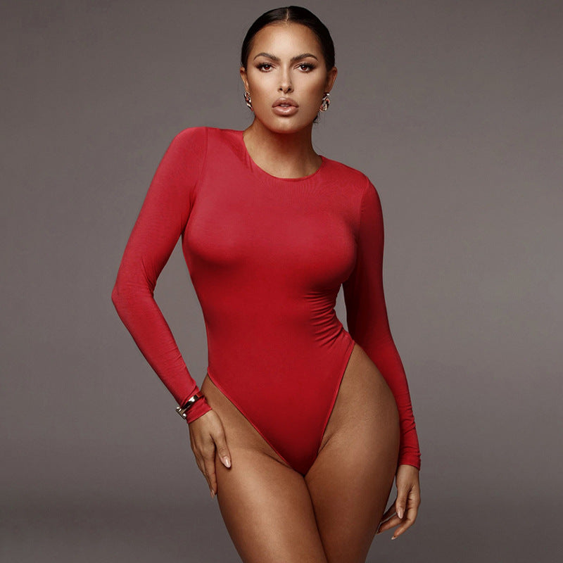 Women Jumpsuit Winter Slim Fit round Neck Long Sleeves Jumpsuit