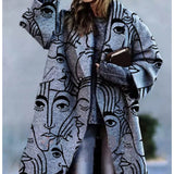 Women Trench Coat Autumn Long Sleeve Turn-down Collar Coat Printed Woolen plus Size Trench Coat