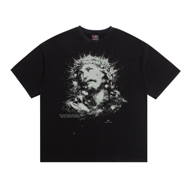 saint m t shirts s.m. glow-in-the-dark distressed graphic crew neck short sleeve t-shirt