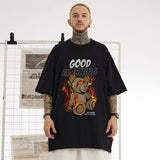 Men T Shirt Flame Bear Print Couple Short Sleeve T-shirt Hip Hop