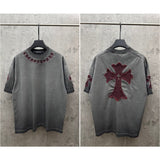 Ch hip-hop t-shirts - ch short sleeve classic minimalist cross appliqué embroidered short sleeve t-shirt - casual