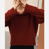 Women Knitted Pullover Red Lapel Sweater Women's Autumn Winter Coat Loose Sweater