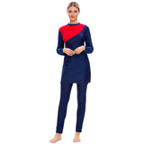 Muslim Bathing Suits Dual-Color Patchwork Swimsuit Three-Piece Set plus Size Swimsuit Beachwear Hooded M089