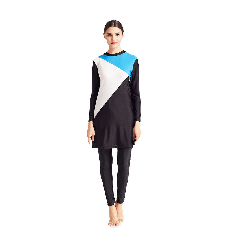 Muslim Bathing Suits Three-Color Stitching Swimsuit Three-Piece Swimsuit Beachwear Hooded