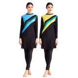 Muslim Bathing Suits Dual-Color Patchwork Swimsuit Three-Piece High Elastic Swimsuit Beachwear with Hat