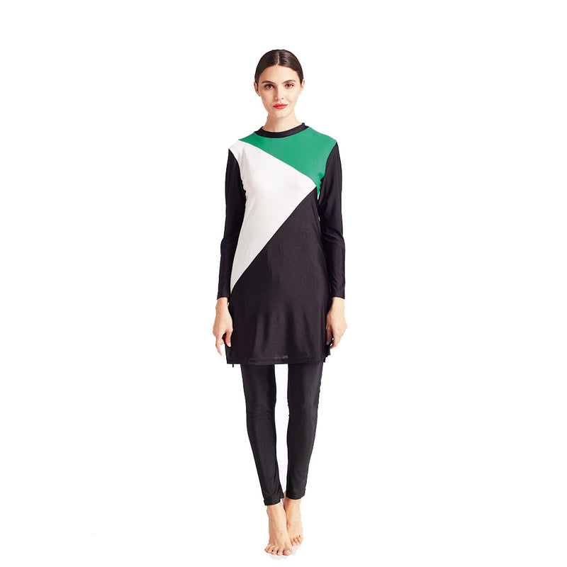 Muslim Bathing Suits Three-Color Stitching Swimsuit Three-Piece Swimsuit Beachwear Hooded