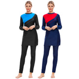 Muslim Bathing Suits Dual-Color Patchwork Swimsuit Three-Piece Set plus Size Swimsuit Beachwear Hooded M089