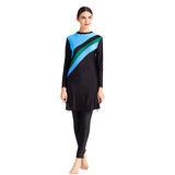 Muslim Bathing Suits Dual-Color Patchwork Swimsuit Three-Piece High Elastic Swimsuit Beachwear with Hat