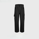 MIJKO Men Vintage Pants MIJKO Straight Multi-Pocket Cut-Over Cuff Waist Casual Pants