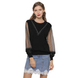 Women Knitwear Spring Knitwear Lace Chiffon Long Sleeve Shirt
