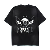 Hip-hop t-shirts - american high street hip-hop streetwear vintage architecture print washed distressed loose fit short sleeve tee