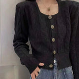 Women Knitted Cardigan Square Collar Spring and Autumn Sweater Loose Knitted Cardigan