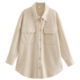 Women Jacket Autumn Loose Lapel Long Sleeves Shirt