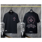 Ch hip-hop t shirts ch short-sleeved heavy industry hot diamond horseshoe sanskrit letter cross trendy brand loose casual american style