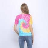 Women Knitwear Tie-Dyed Short-Sleeved Thin Sweater Pullover round Neck Loose T-shirt
