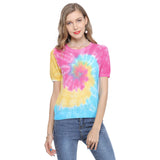 Women Knitwear Tie-Dyed Short-Sleeved Thin Sweater Pullover round Neck Loose T-shirt