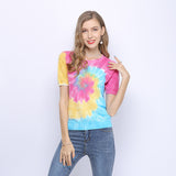 Women Knitwear Tie-Dyed Short-Sleeved Thin Sweater Pullover round Neck Loose T-shirt