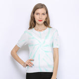 Women Knitwear Tie-Dyed Short-Sleeved Thin Sweater Pullover round Neck Loose T-shirt