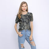 Women Knitwear Tie-Dyed Short-Sleeved Thin Sweater Pullover round Neck Loose T-shirt