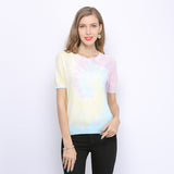 Women Knitwear Tie-Dyed Short-Sleeved Thin Sweater Pullover round Neck Loose T-shirt