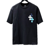 Ch hip-hop t shirts high street ch couple heavy industry colorful leather cross contrasting color short sleeve american style versatile