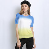 Women Knitwear Tie-Dyed Short-Sleeved Thin Sweater Pullover round Neck Loose T-shirt