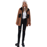 Women Trench Coat Autumn Lapel Long Sleeve Color Matching Double-Sided Velvet Mid-Length Loose Casual Jacket