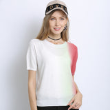 Women Knitwear Tie-Dyed Short-Sleeved Thin Sweater Pullover round Neck Loose T-shirt