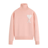 Ami high neck heart jacquard pullover sweater wool couple knitwear autumn winter long sleeve loose fit