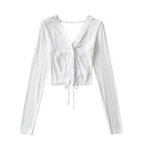 Women Sweater Knitwear Backless T-shirt Women's Summer V-neck Double-Breasted Short Midriff Outfit Bottoming Shirt