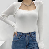 Women Sweater Knitwear Autumn Long Sleeve Square-Neck Knitwear