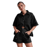 Women's pants: summer amazon cross-border european and american style casual retro loose shirt & denim shorts set - denim women's