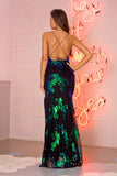 Women Evening Gown Sexy V-neck Strap Backless Formal Dress Sequins Dress