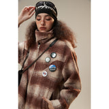Unisex Jacket Vintage Plaid Loose Stand Collar Jacket Spring and Autumn Coat