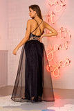Women Evening Gown Sexy V-neck Strap Backless Gauzy Sequins Dress