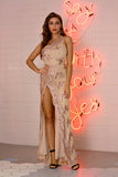 Women's Evening Gown Sexy One-Shoulder Backless Sleeveless Long Dress Sequins Dress