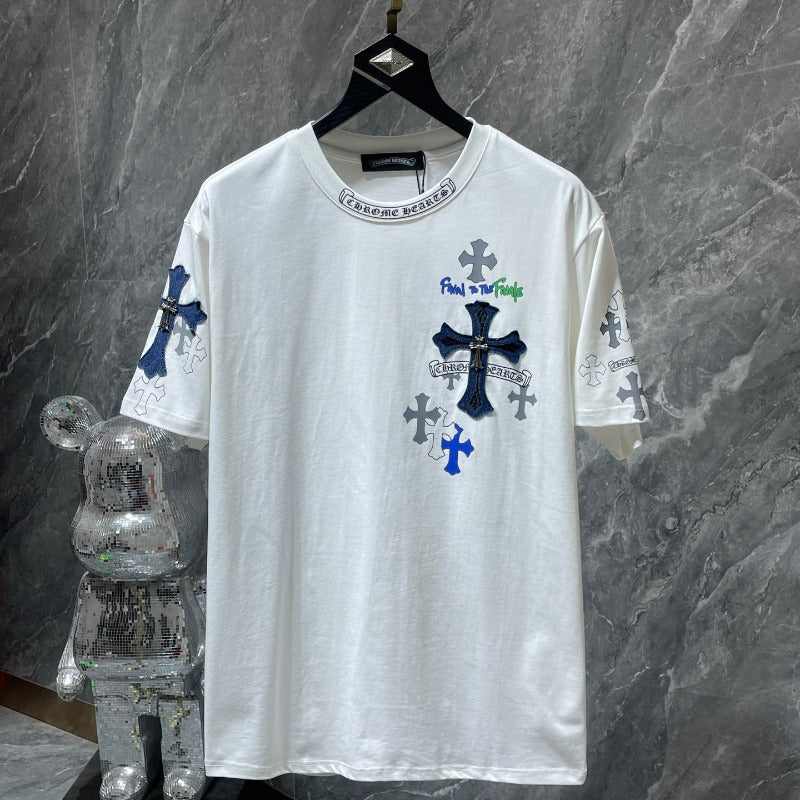 Ch hip-hop t shirts american ch crow cross sanskrit leather overlapping metal short-sleeved t-shirt couple stylisheasiest for match