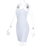 Women Dresses Sexy Slim Rhinestone Sling Dress Backless Hip Skirt (Bla0420)
