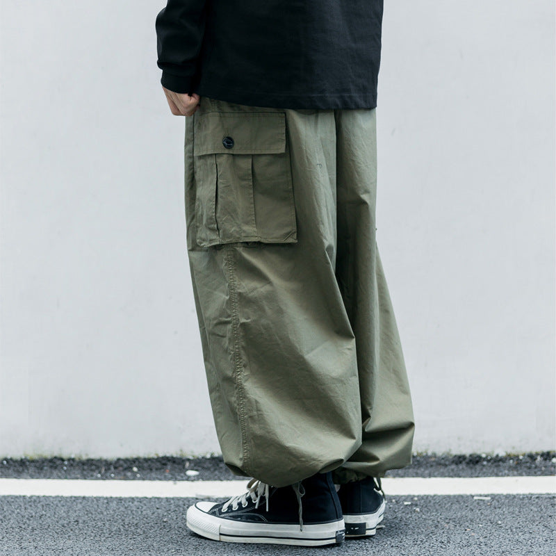 Men Sweatpants Loose Tappered Cargo Pants Men's Wide Elastic Waist Casual Trousers
