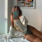 Women Sweater Knitwear Knitted Shawl Ultra Short Long Sleeve Knitting Needle Sweater