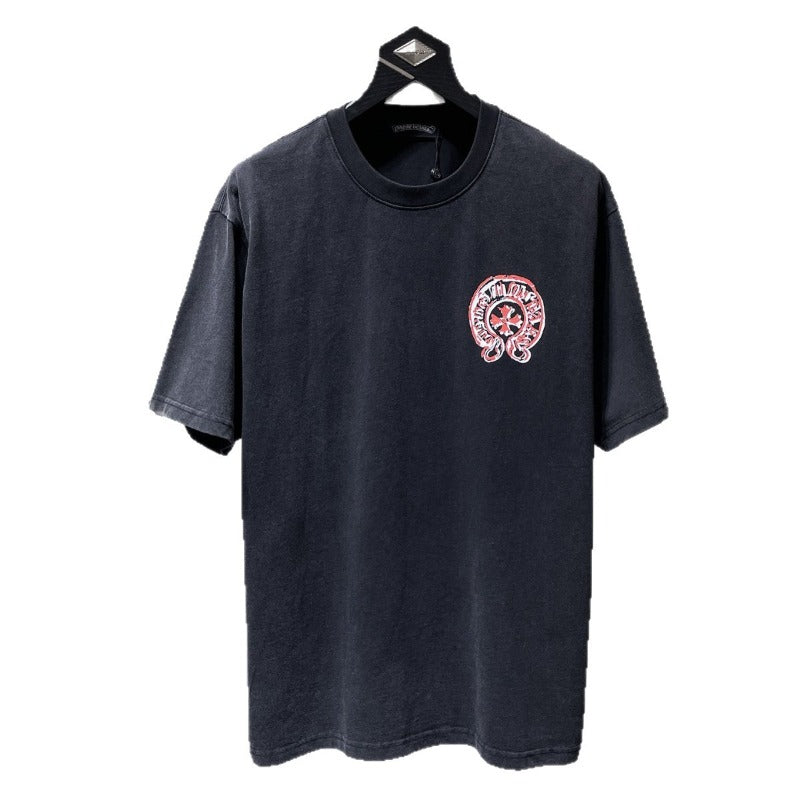 Ch hip-hop t shirts ch short-sleeved graffiti big horseshoe hand-painted washed short-sleeved american casual high street