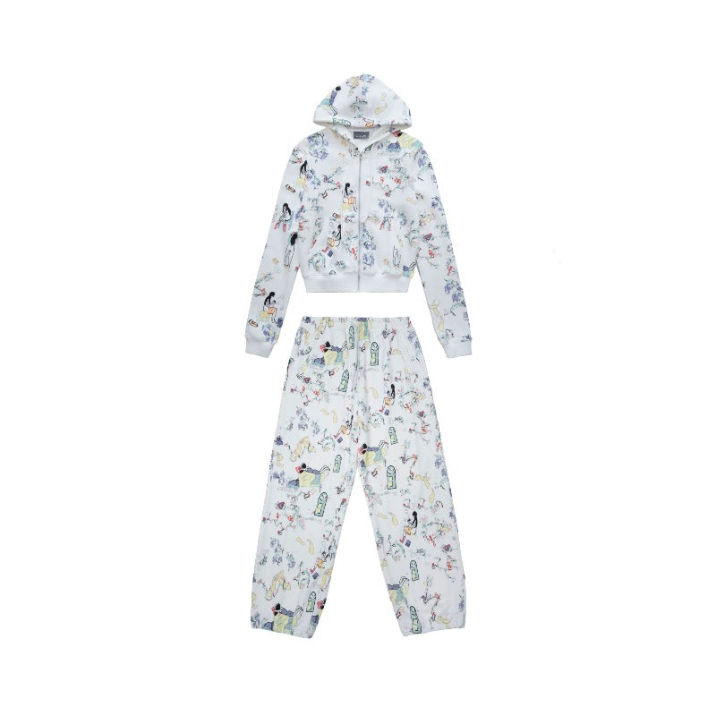 Suit! ashley full printed graffiti elastic waist retrocasual sweatpants pants fall and wintersweatshirt sweatpants