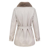 Women Leather Jacket Autumn and Winter Fur Collar Waistband Mid-Length Thick Fur Coat