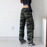 Women Sweatpants Autumn Vintage Camouflage Printed Overalls Loose-Fitting Wide-Leg Trousers