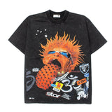Hip-hop t-shirts: american streetwear sunburst washed vintage distressed short sleeve tee - summer top
