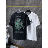 Ch hip-hop t shirts chcouple graffiti sanskrit worn horseshoe embroiderpure cotton american heavy weight short-sleeved high street easiest for match