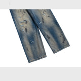 MIJKO Mens Vintage Pants Distress Ripped Ripped Jeans