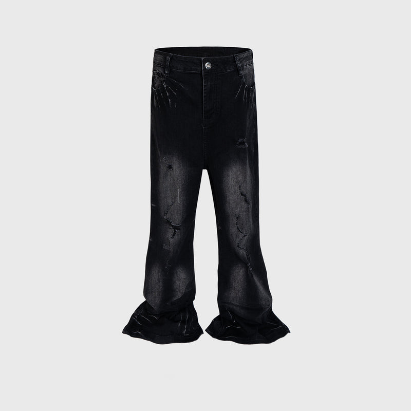 MIJKO Mens Vintage Pants Whitening bootcut jeans