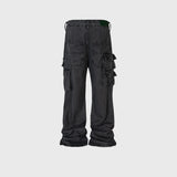 MIJKO Mens Vintage Pants Multi Pocket Wide Feet Cool Jeans