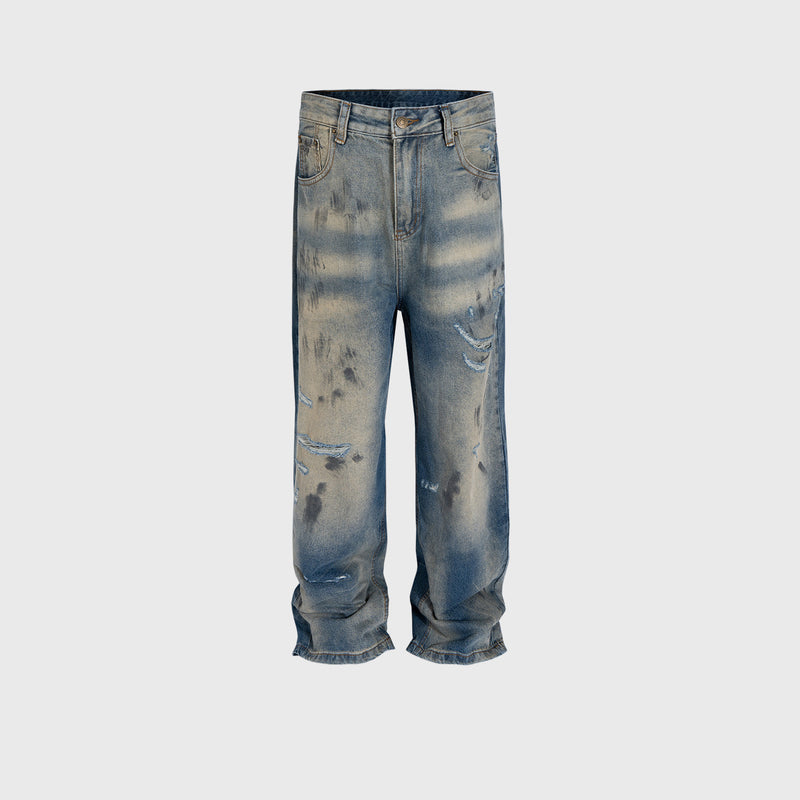 MIJKO Mens Vintage Pants Distress Ripped Ripped Jeans